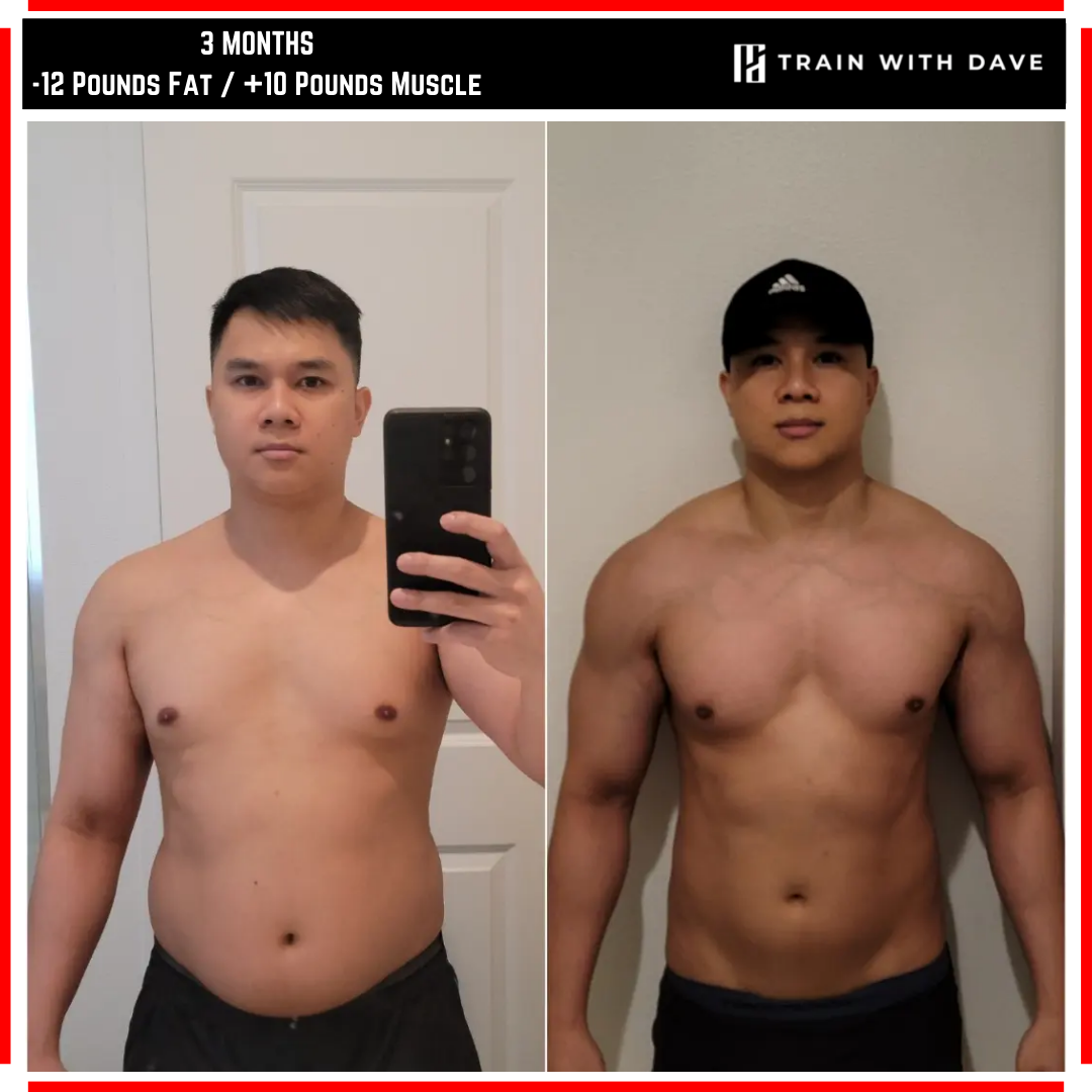 Dang Nguyen before and after — 12 pounds of fat lost and 10 pounds muscle gained in 3 months