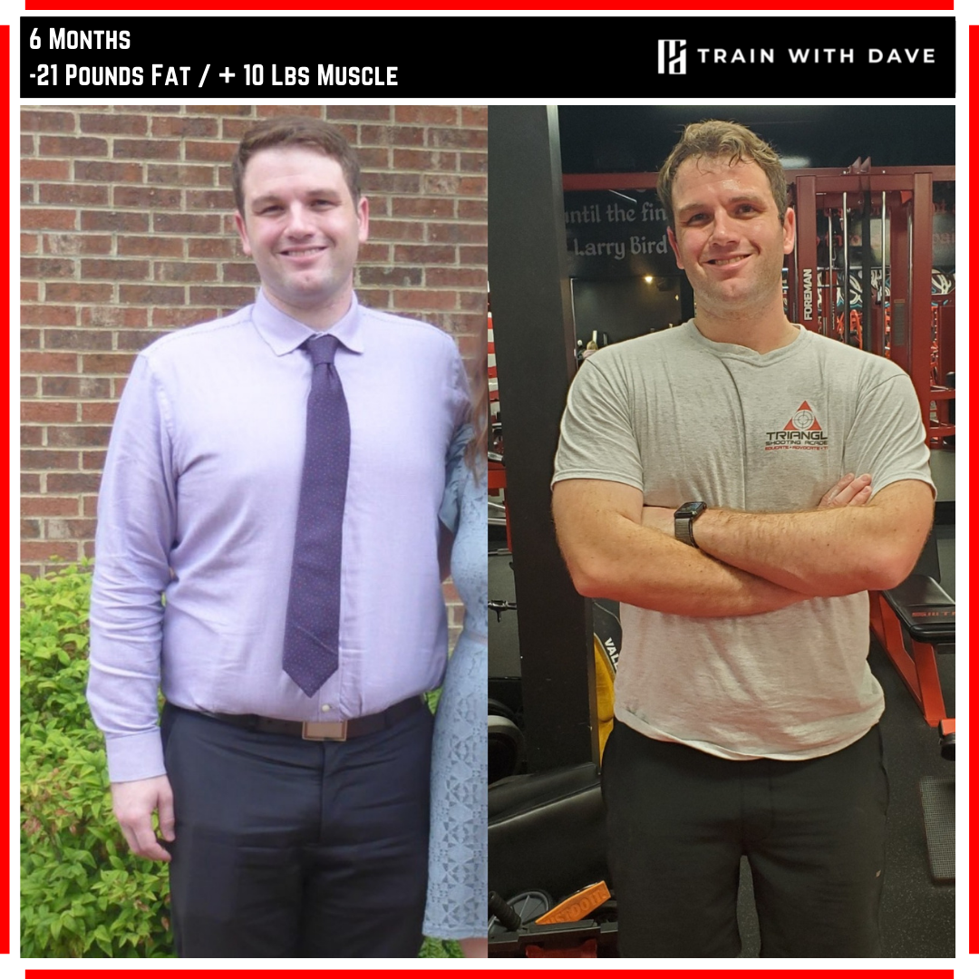 Daniel Maher before and after — 21 pounds of fat lost and 10 pounds muscle gained in 6 months