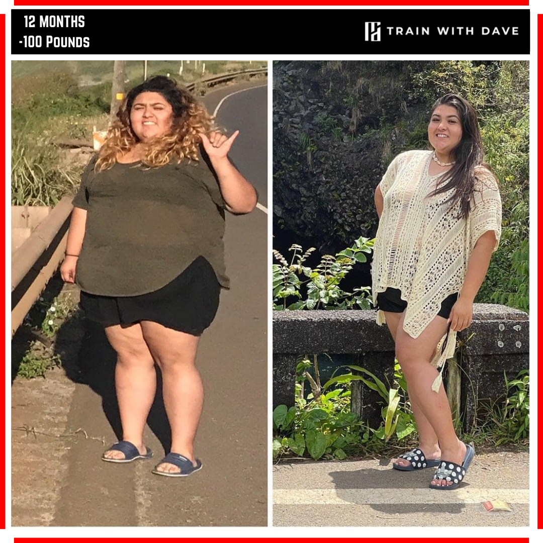 Dayami M. before and after — 100 pounds lost over 12 months