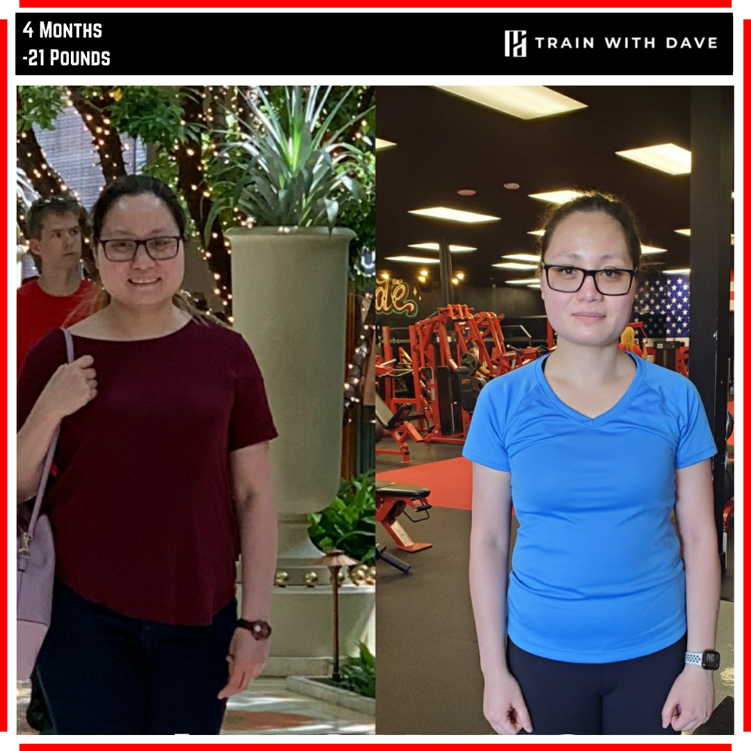 Girlie before and after — 21 pounds lost over 4 months