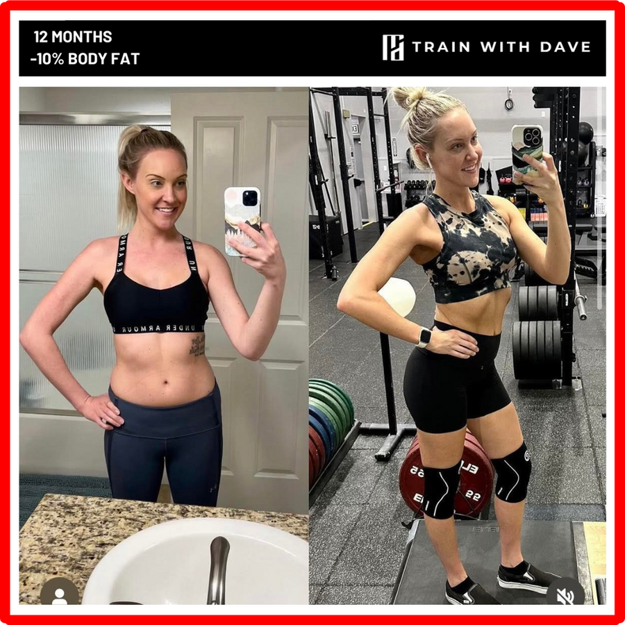 Melissa Duralia before and after — 10% body fat lost over 12 months