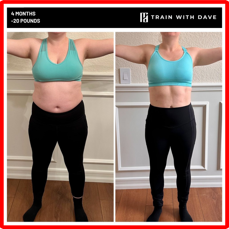 OC client before and after — 20 pounds lost over 4 months