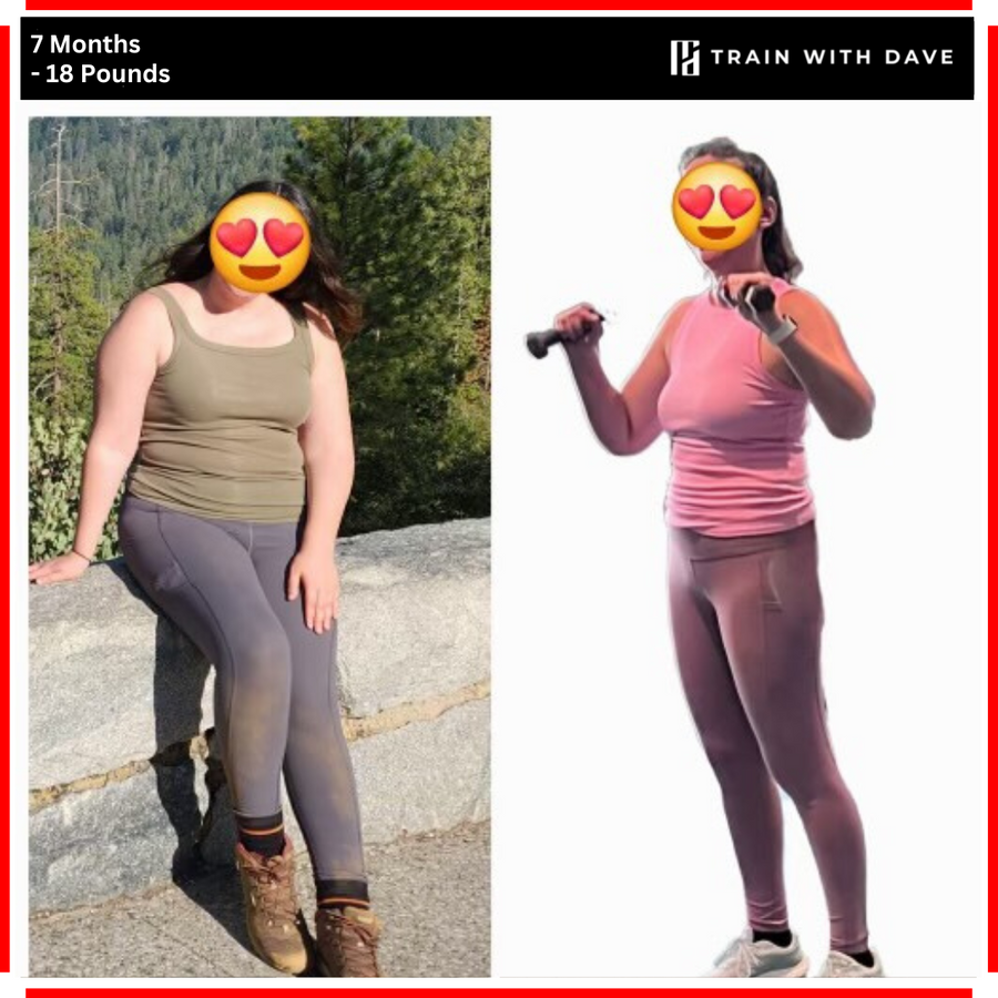 OC client before and after — 18 pounds lost over 7 months