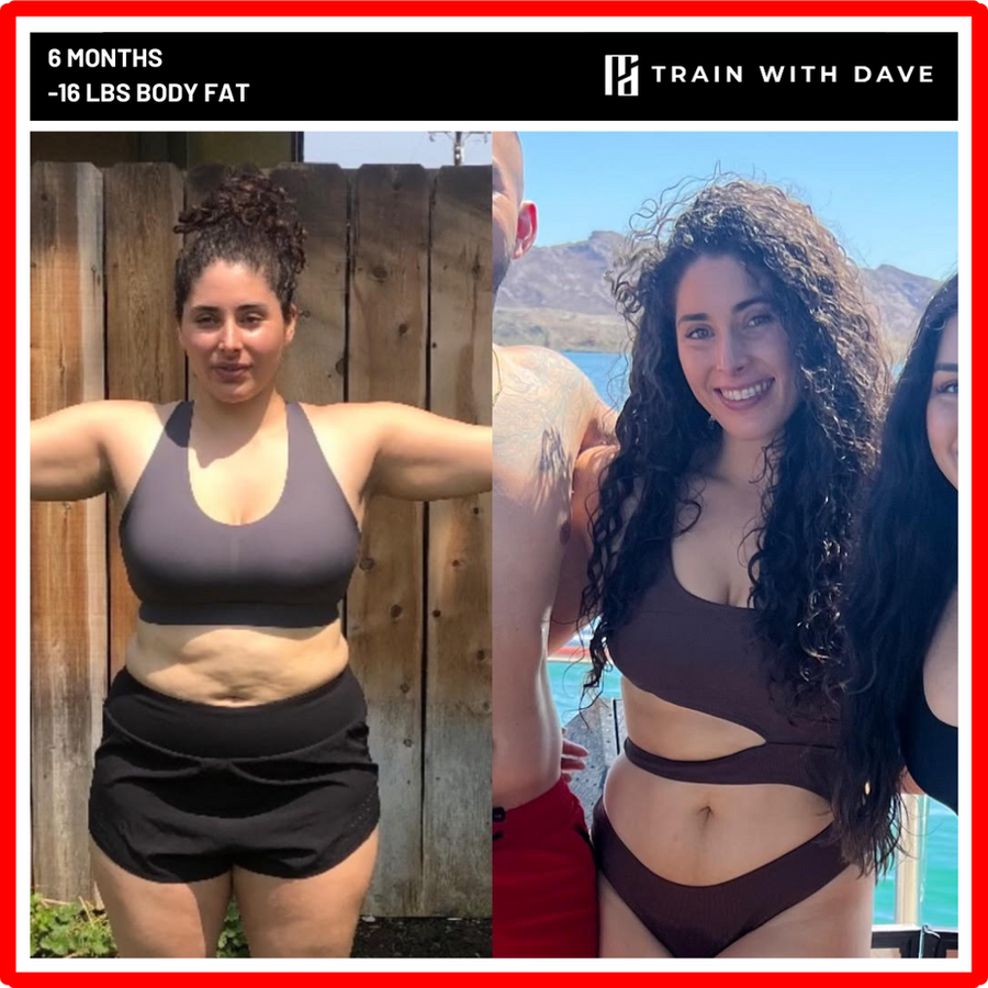 OC client before and after — 16 pounds of body fat lost over 6 months