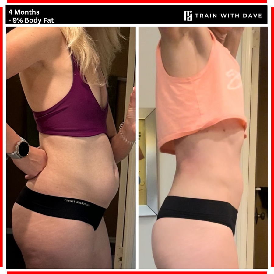OC client before and after — 9% body fat lost over 4 months