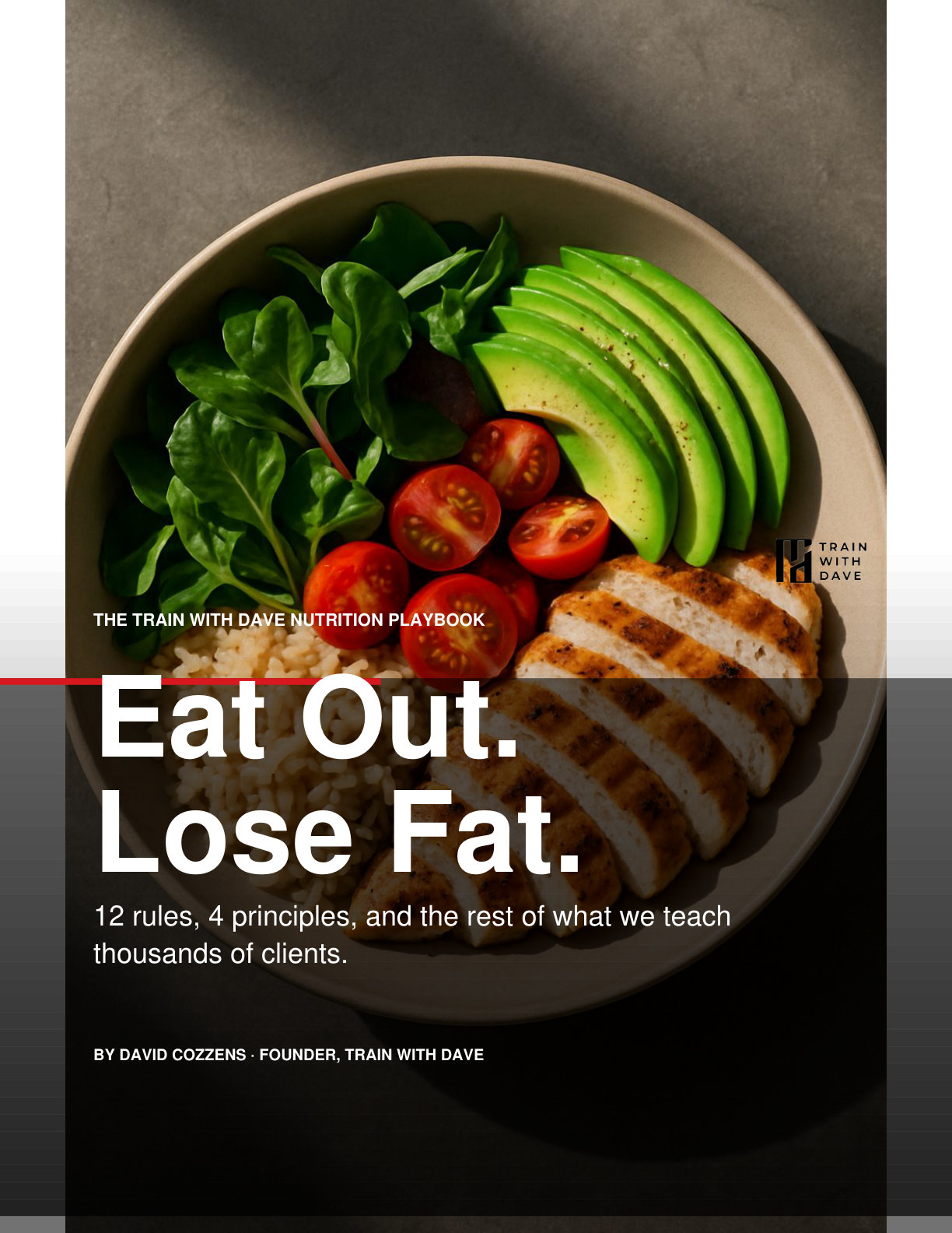 Cover of the Eat Out, Lose Fat playbook by Train With Dave