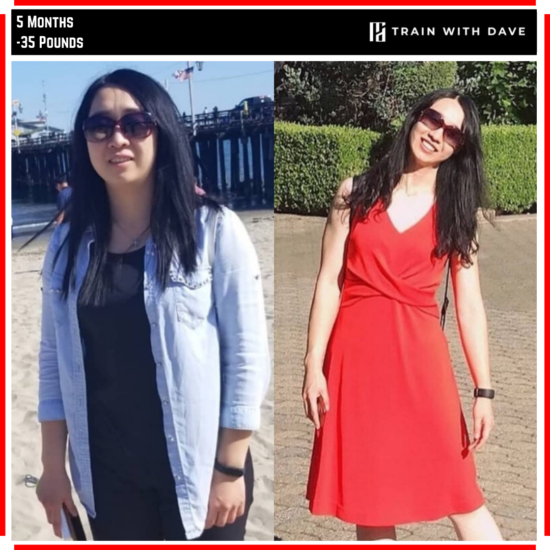 QianQian Fan before and after — 35 pounds lost over 5 months